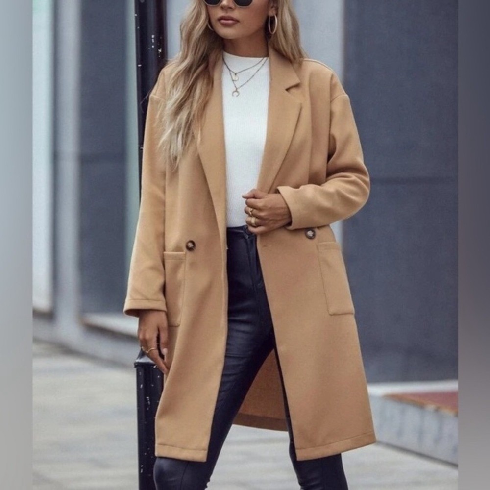 Joie pea Coat camel tan size large Lagenlook loose fit